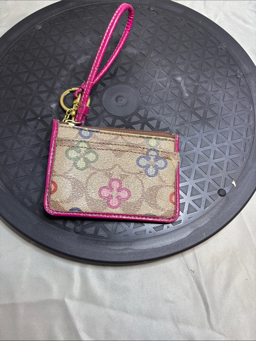 Coach Multicolor Floral Card Holder with Pink Trim Wristlet